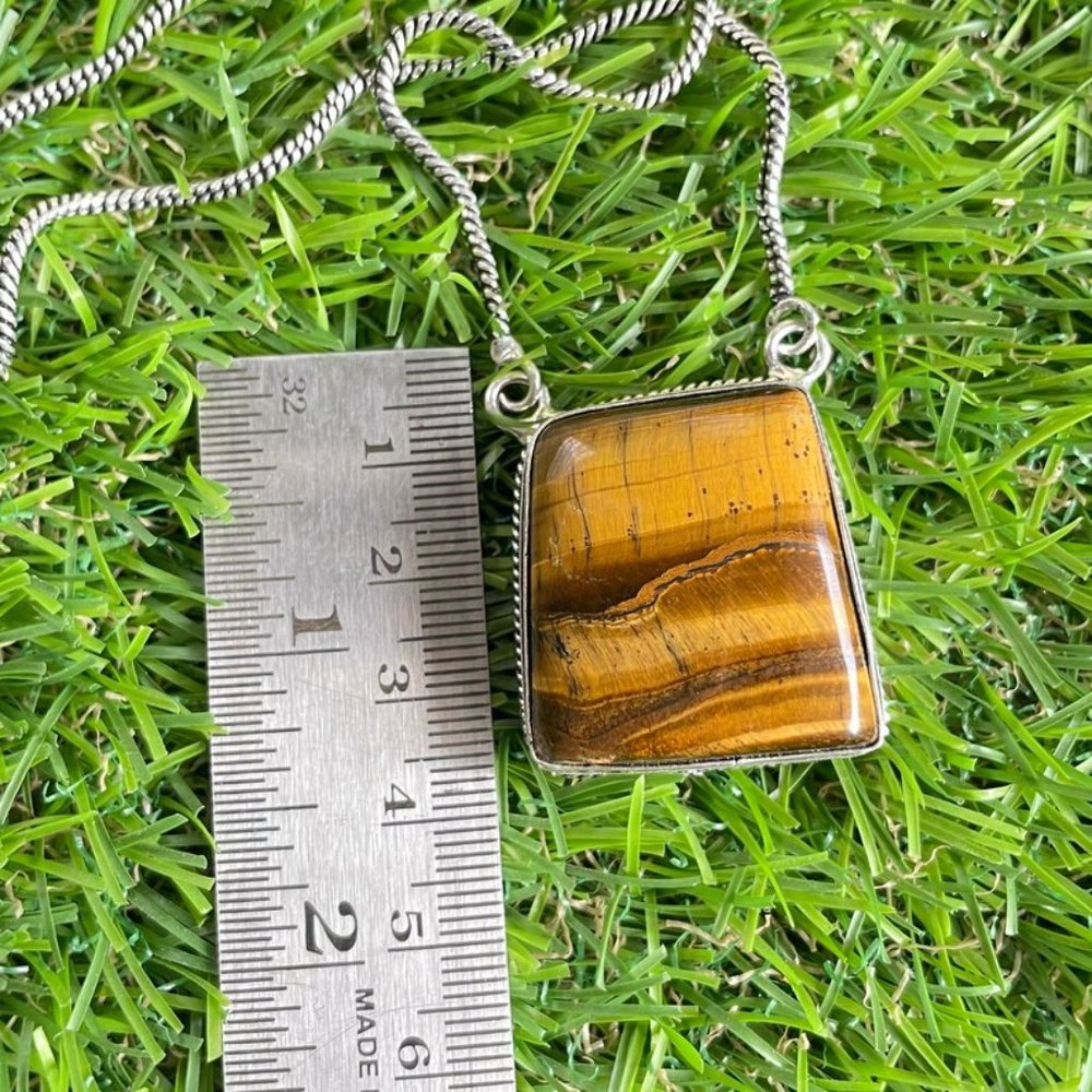 Tiger's Eye Pendant Necklace 925 Sterling Silver - Picture 6 of 6